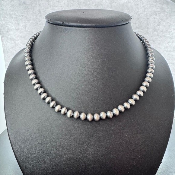 Sterling Silver Southwestern Style 6 mm Navajo Pearl Beads 16"- 18" Necklace - Picture 1 of 10